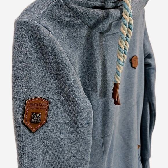 Naketano Brave New World Womens Longline Hoodie Sweatshirt Sz S Cowl Neck Blue - Picture 3 of 16